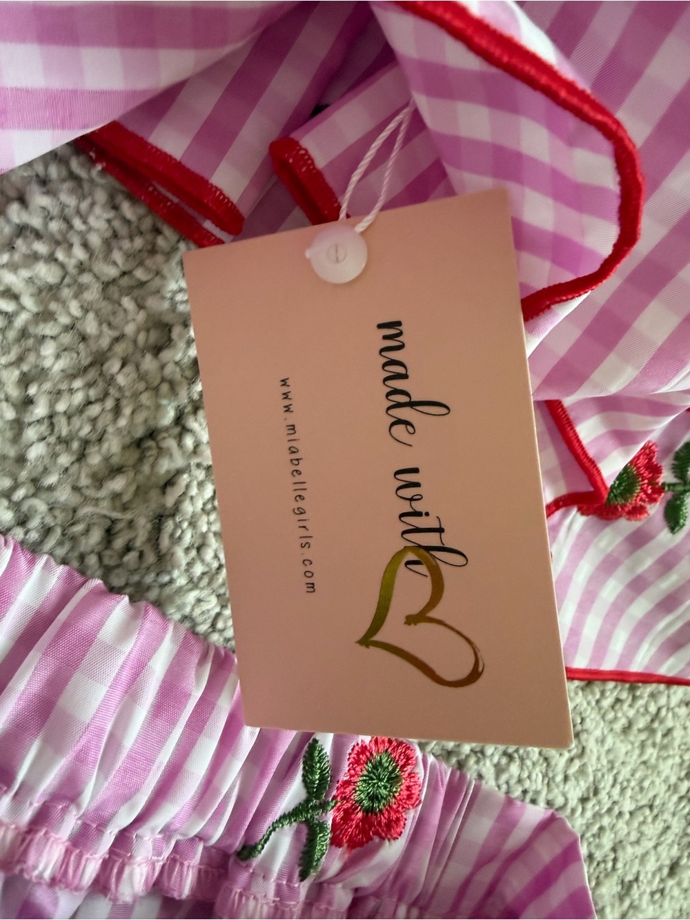 Mia Belle Girls Pink Gingham Rose Embroidered Matching Set - Picture 5 of 6